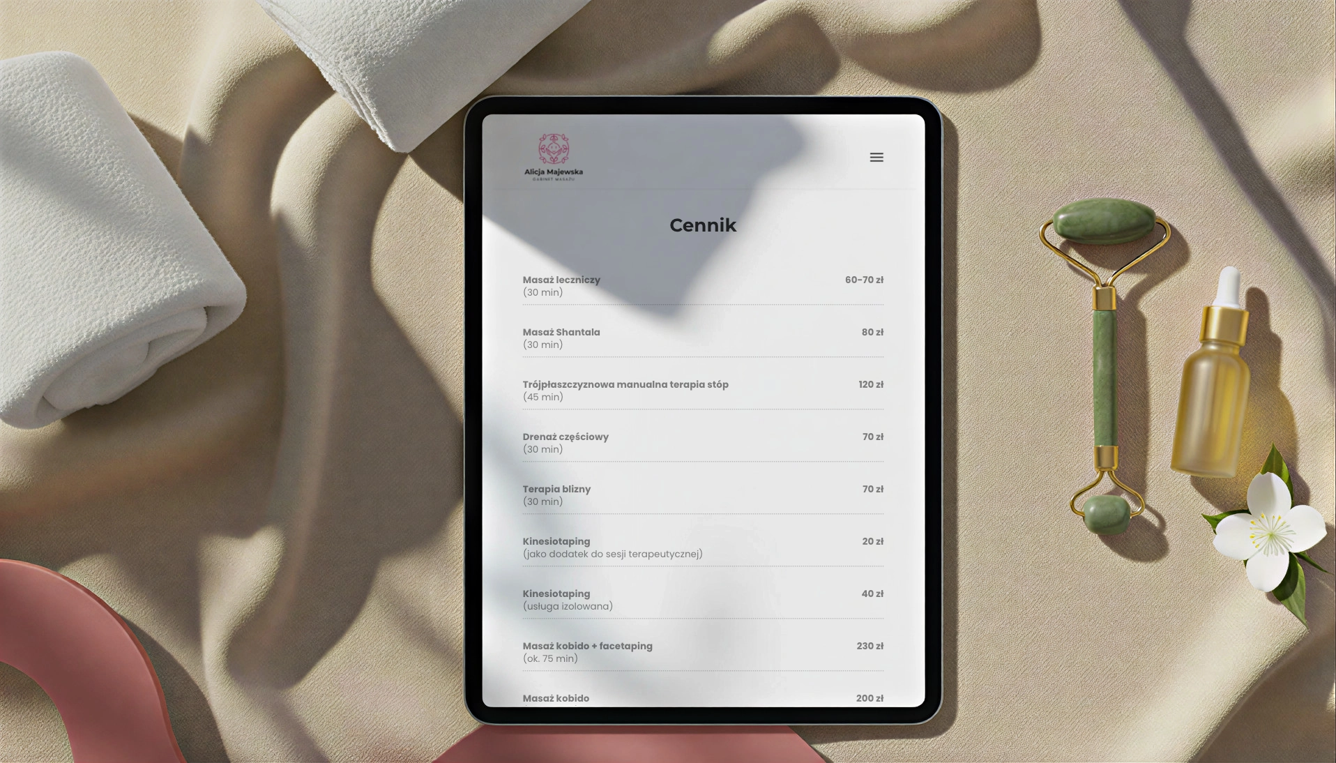 Wizualizacja sekcji cennik na stronie internetowej